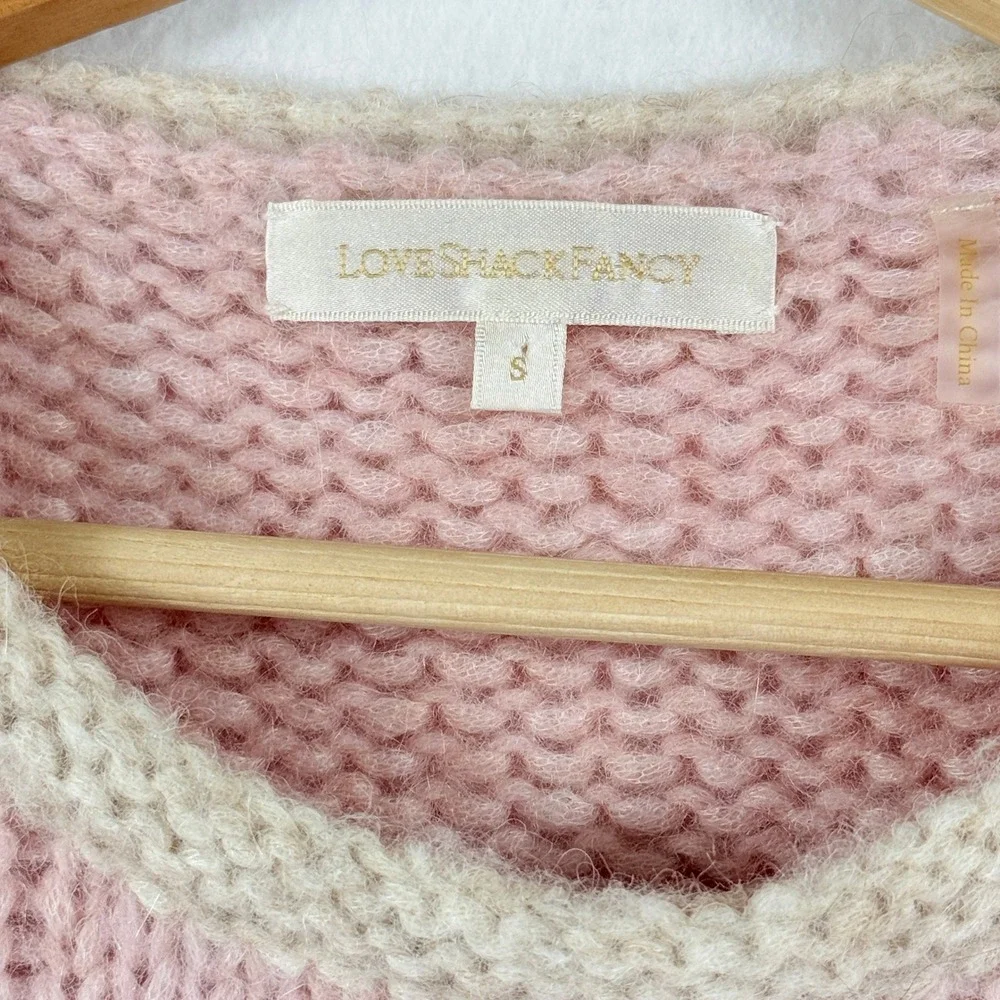 LoveShackFancy Aspyn Sweater WomensSmall Pink Alpaca Blend Puff Sleeve Soft Girl